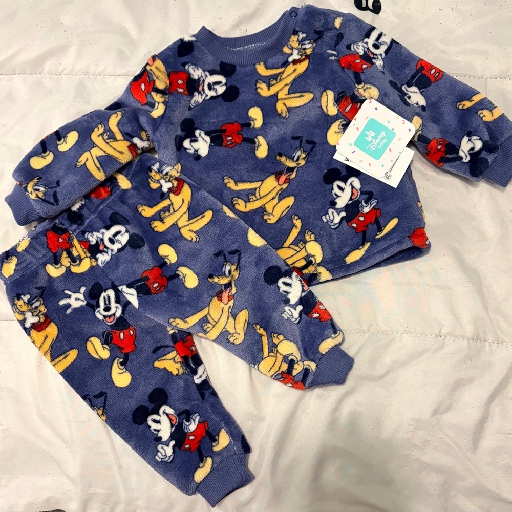 Mickey Mouse  Long Sleeve Cozy All Over Print Crewneck Sweatshirt w/Jogger pants